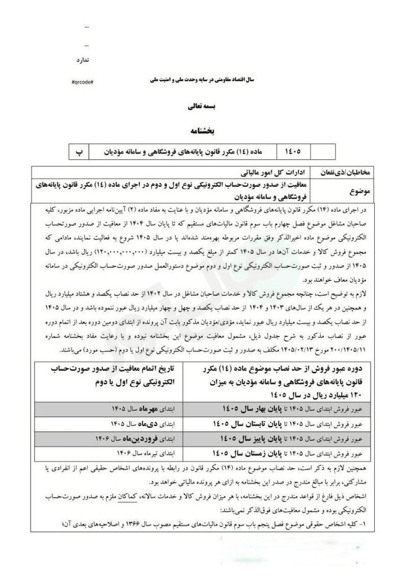 معافیت از صدور صورتحساب الکترونیکی- همیار محاسب پارسه